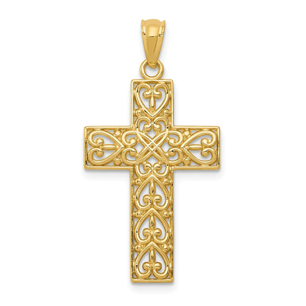 14KT Yellow Gold 32X17MM Cross Filigree Pendant-Chain Not Included