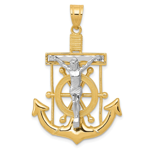 14KT White and Yellow Gold 43X27MM Cross Mariner's Pendant-Chain Not Included