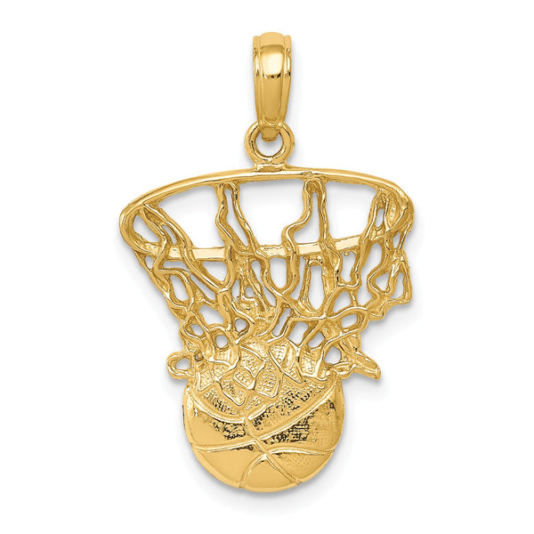 14KT Yellow Gold 26X16MM Bsketball Net Pendant-Chain Not Included