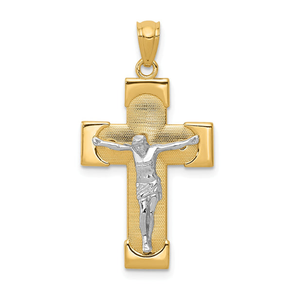 14KT White and Yellow Gold 31X17MM Crucifix Cross Pendant-Chain Not Included