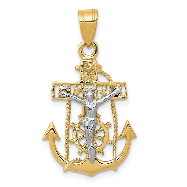 14KT White and Yellow Gold 29X17MM Mariner's Cross Pendant-Chain Not Included
