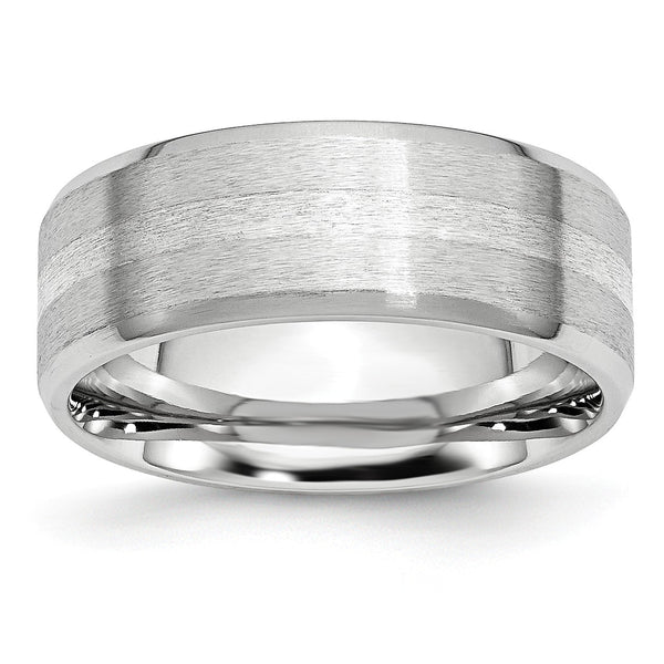 Cobalt Sterling Silver Inlay Satin/Polished Beveled Edge 8mm Band
