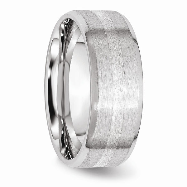 Cobalt Sterling Silver Inlay Satin/Polished Beveled Edge 8mm Band