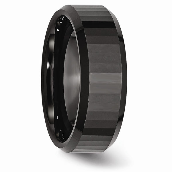 Ceramic Beveled Edge Black Faceted 8mm Polished Band