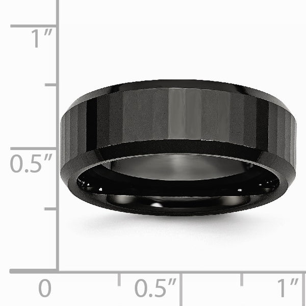 Ceramic Beveled Edge Black Faceted 8mm Polished Band