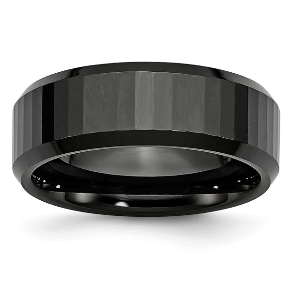 Ceramic Beveled Edge Black Faceted 8mm Polished Band