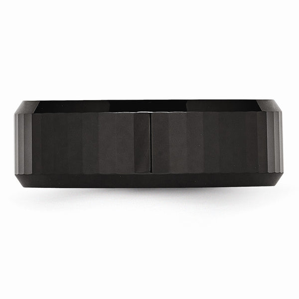 Ceramic Beveled Edge Black Faceted 8mm Polished Band