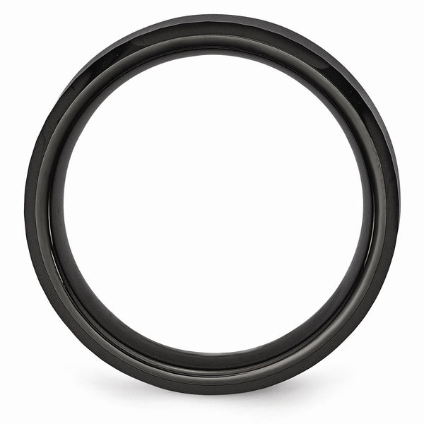 Ceramic Beveled Edge Black Faceted 8mm Polished Band