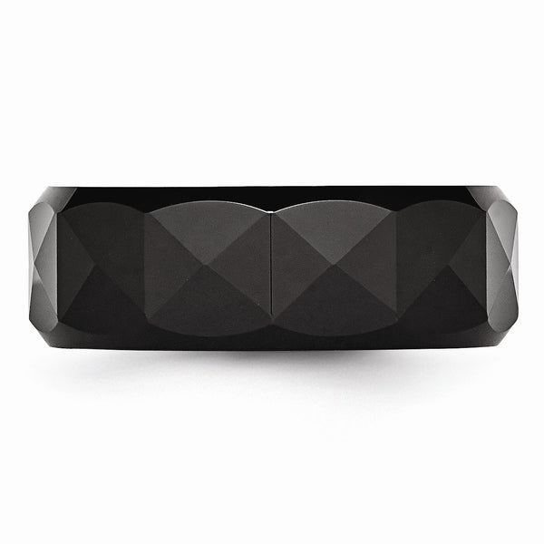Ceramic Faceted Black 8mm Polished Beveled Edge Band