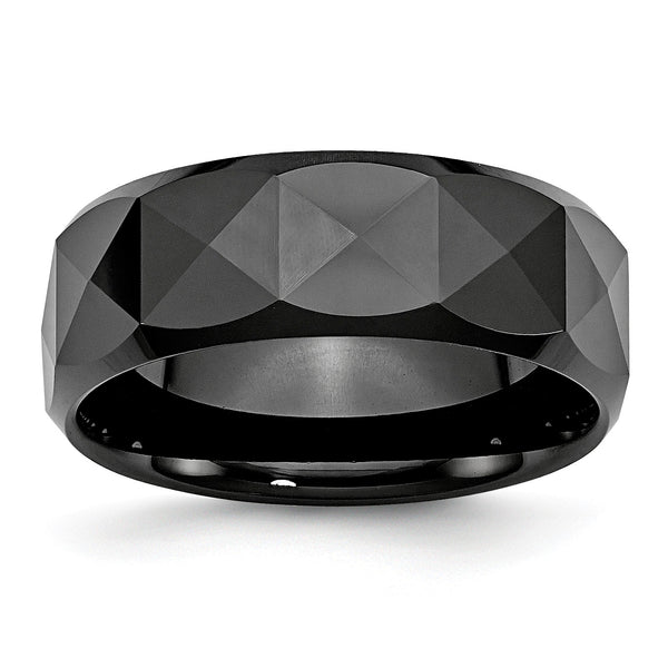 Ceramic Faceted Black 8mm Polished Beveled Edge Band