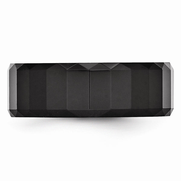 Ceramic Black Faceted 8mm Polished Beveled Edge Band