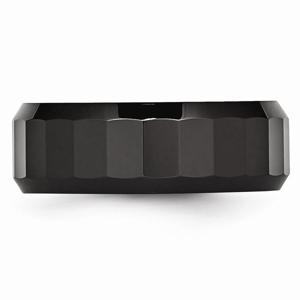 Ceramic Black Faceted Beveled Edge 8mm Polished Band