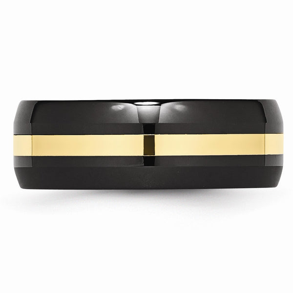 Ceramic Black with 14k Inlay 8mm Polished Band