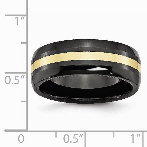 Ceramic Black with 14k Inlay 8mm Polished Band
