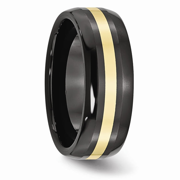 Ceramic Black with 14k Inlay 8mm Polished Band