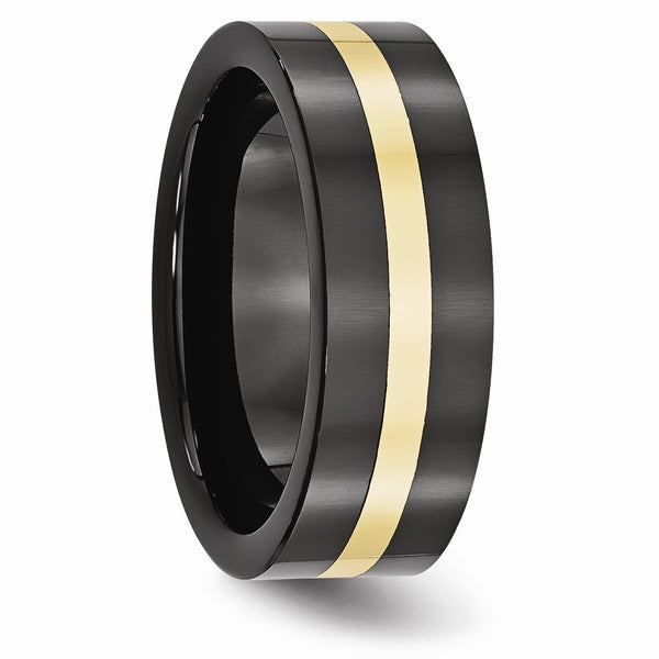 Ceramic Flat Black with 14k Inlay 8mm Polished Band