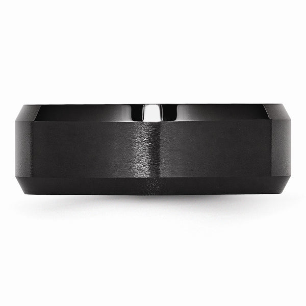Ceramic Black 8mm Beveled Edge Brushed and Polished Band