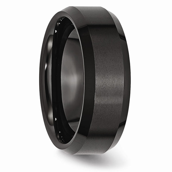 Ceramic Black 8mm Beveled Edge Brushed and Polished Band