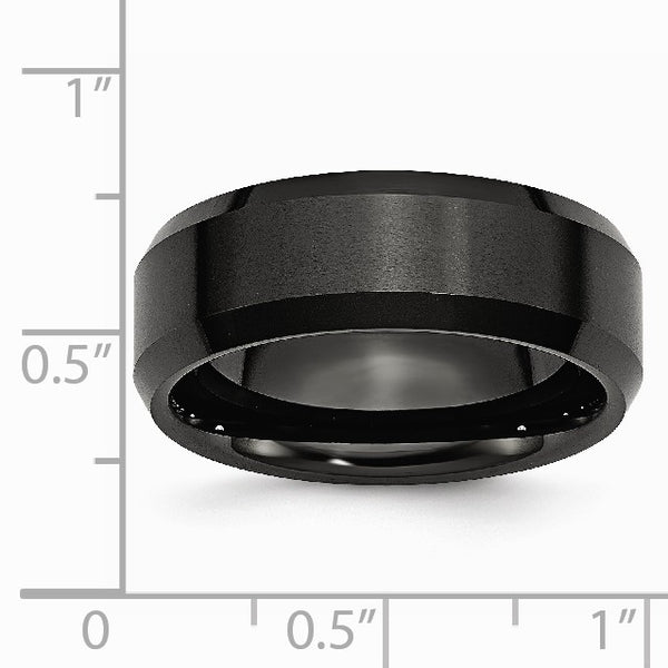 Ceramic Black 8mm Beveled Edge Brushed and Polished Band