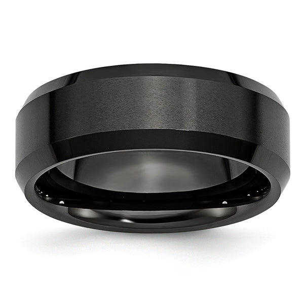 Ceramic Black 8mm Beveled Edge Brushed and Polished Band