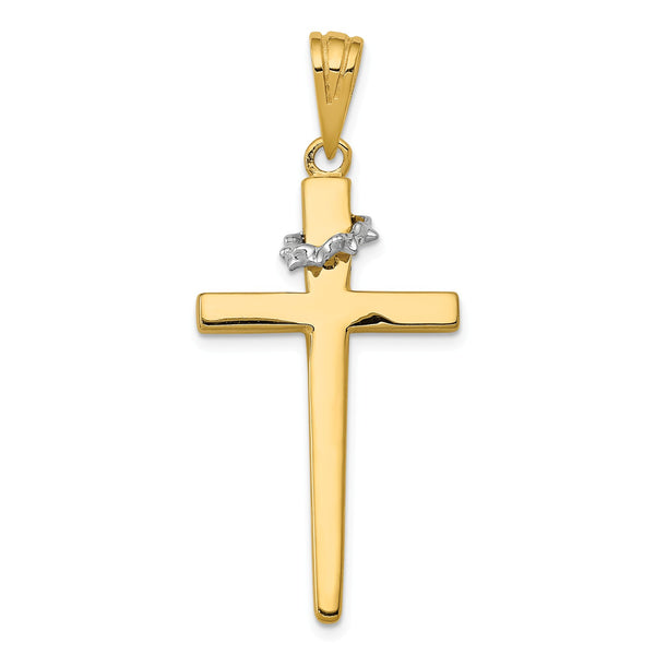 14KT White and Yellow Gold 44X19MM Cross Pendant-Chain Not Included