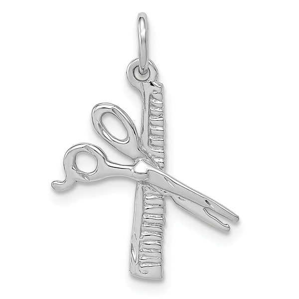 14k White Gold Satin Diamond-cut Comb & Scissors Charm