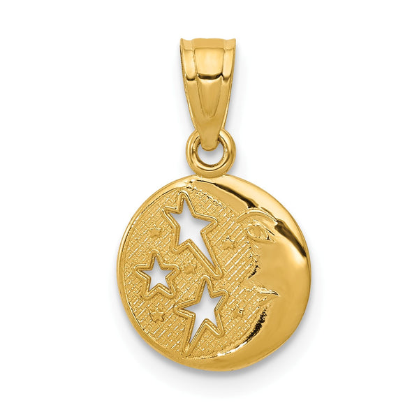 14KT Yellow Gold 20X13MM Moon and Stars Pendant-Chain Not Included