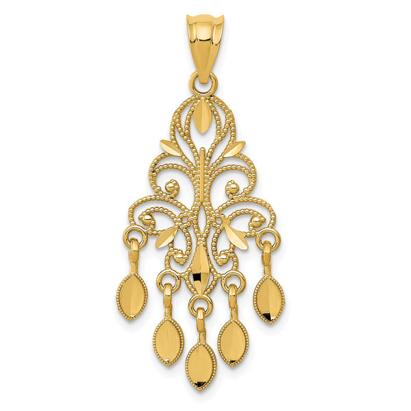 14KT Yellow Gold 35X15MM Diamond-cut Chandelier Pendant-Chain Not Included