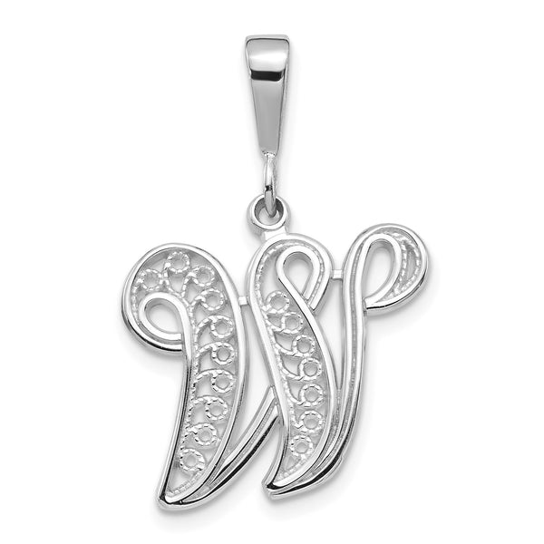 14KT White Gold Filigree Initial Pendant-Chain Not Included; Initial W