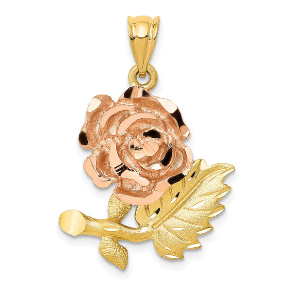 14KT Yellow and Rose Gold 29X19MM Diamond-cut Flower Pendant-Chain Not Included