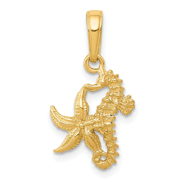 14KT Yellow Gold 19X11MM Seahorse and Starfish Pendant-Chain Not Included