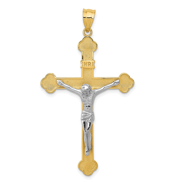 14KT White and Yellow Gold 50X28MM Crucifix Cross Pendant-Chain Not Included