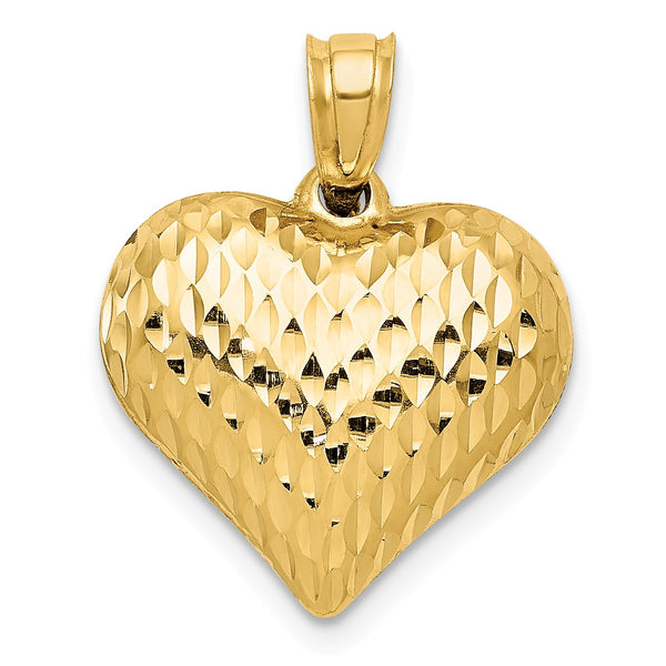 14KT Yellow Gold 20X16MM Diamond-cut Three Dimensional Heart Pendant-Chain Not Included