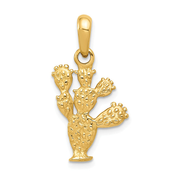 14KT Yellow Gold 26X14.25MM Three Dimensional Cactus Pendant-Chain Not Included