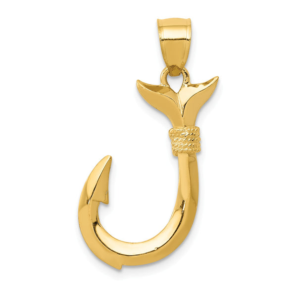 14KT Yellow Gold 28X13MM Three Dimensional Whale Tail Hook Pendant-Chain Not Included