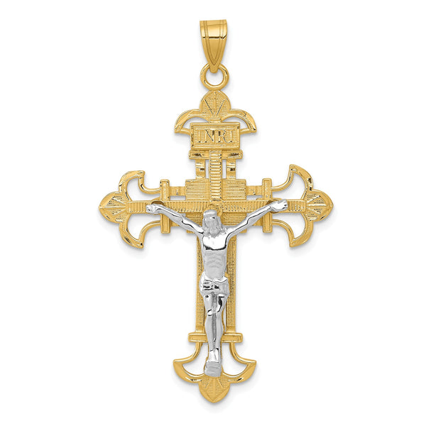 14KT White and Yellow Gold 48X28MM Crucifix Cross Pendant-Chain Not Included