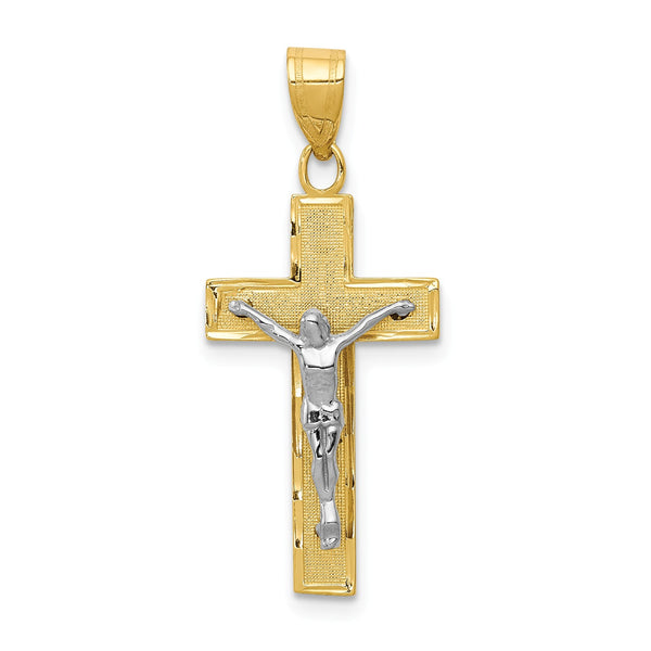 14KT White and Yellow Gold 31X8MM Crucifix Cross Pendant-Chain Not Included