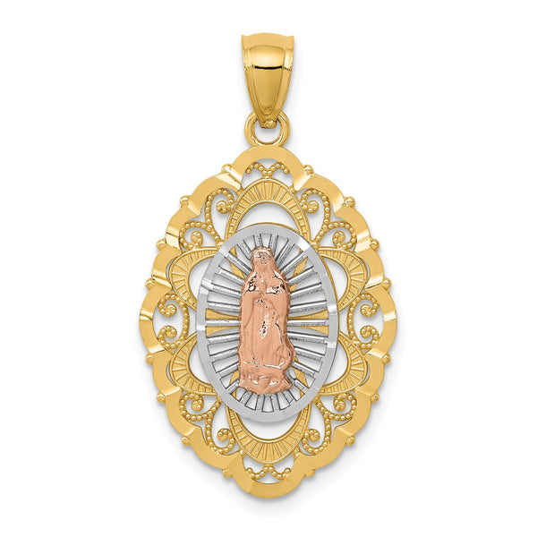 14KT Gold Tri-Color 34X18MM Guadalupe Pendant-Chain Not Included