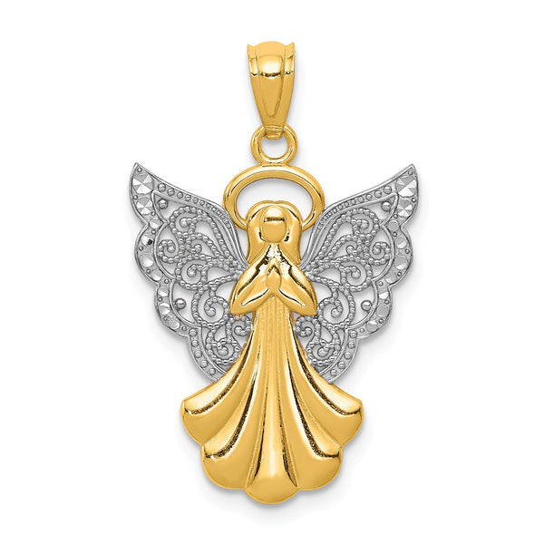 14KT Yellow Gold With Rhodium Plating 28X18MM Angel Pendant-Chain Not Included