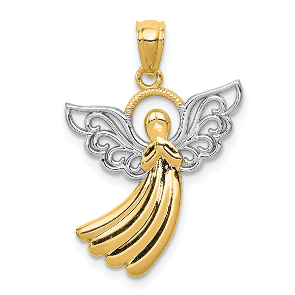 14KT Yellow Gold With Rhodium Plating 26X18MM Angel Pendant-Chain Not Included