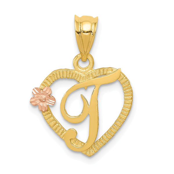 14k Two-Tone Initial T in Heart Charm