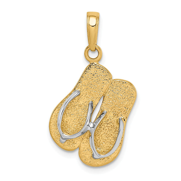 14KT Yellow Gold With Rhodium Plating 25X17MM Three Dimensional Flip Flop Pendant-Chain Not Included