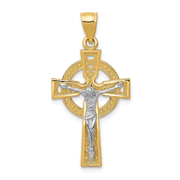 14KT White and Yellow Gold 37X17MM 17MM Crucifix Cross Pendant-Chain Not Included