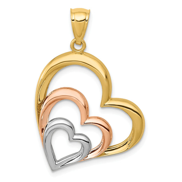 14KT Gold Tri-Color 30X20MM Heart Pendant-Chain Not Included