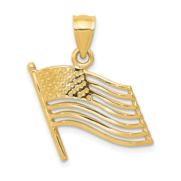 14KT Yellow Gold 23X15MM American Flag Pendant-Chain Not Included