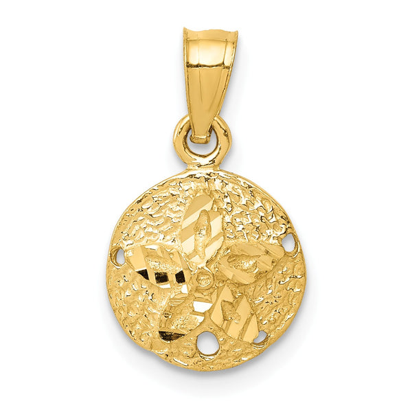 14KT Yellow Gold 18X10MM Diamond-cut Sand Dollar Pendant-Chain Not Included