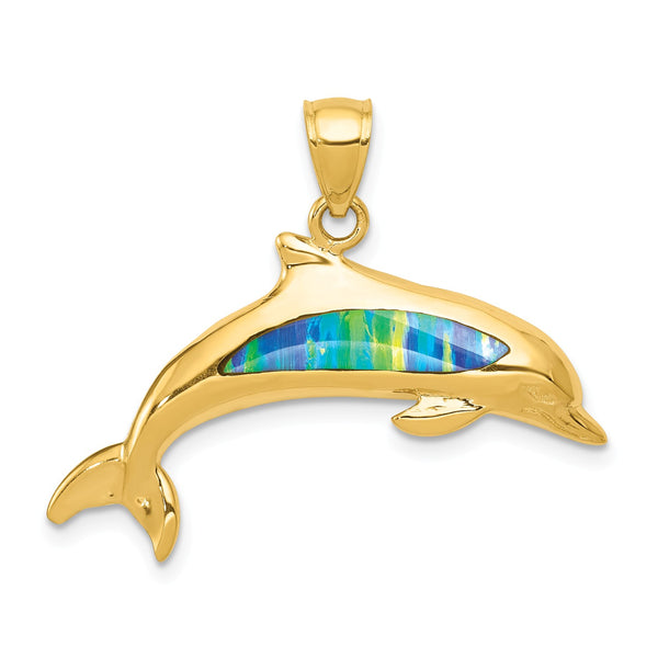 14KT Yellow Gold 32X27MM Dolphin Pendant-Chain Not Included