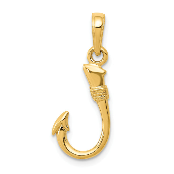 14KT Yellow Gold 21X8MM Three Dimensional Fish Hook Pendant-Chain Not Included