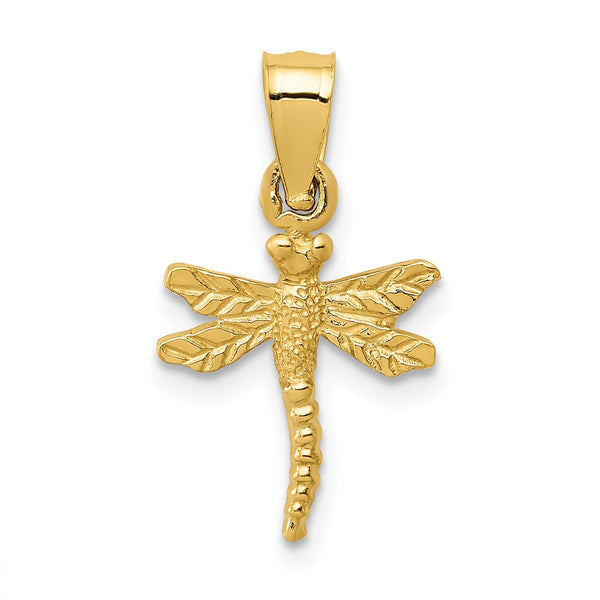 14KT Yellow Gold 19X10MM Diamond-cut Dragonfly Pendant-Chain Not Included