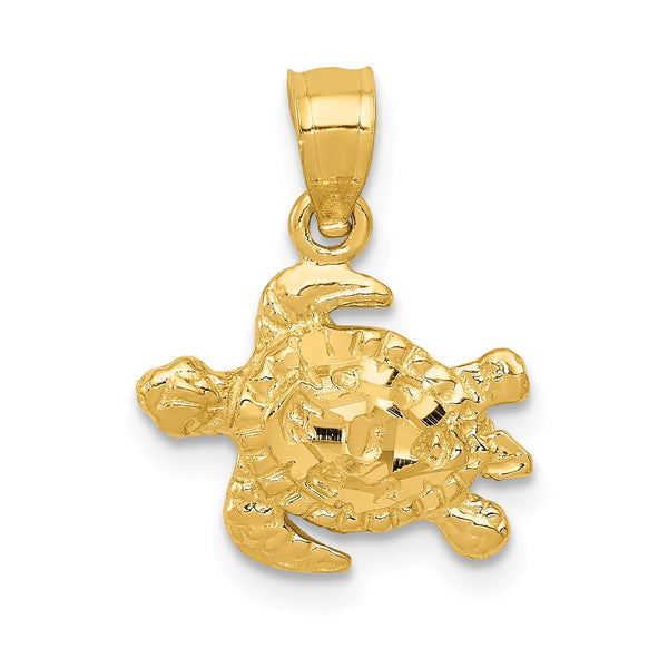 14KT Yellow Gold 17X13MM Diamond-cut Turtle Pendant-Chain Not Included